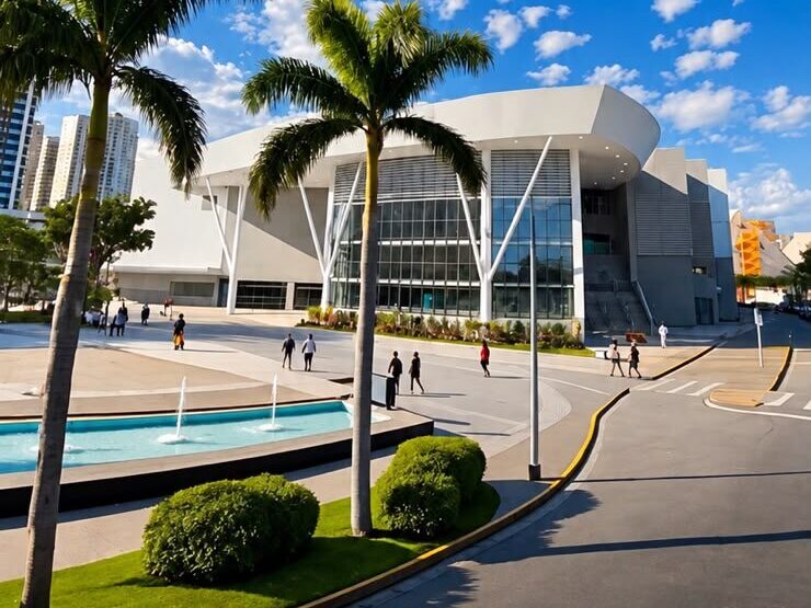 Santos Convention Center, onde fica o Porto Park, visto de dia